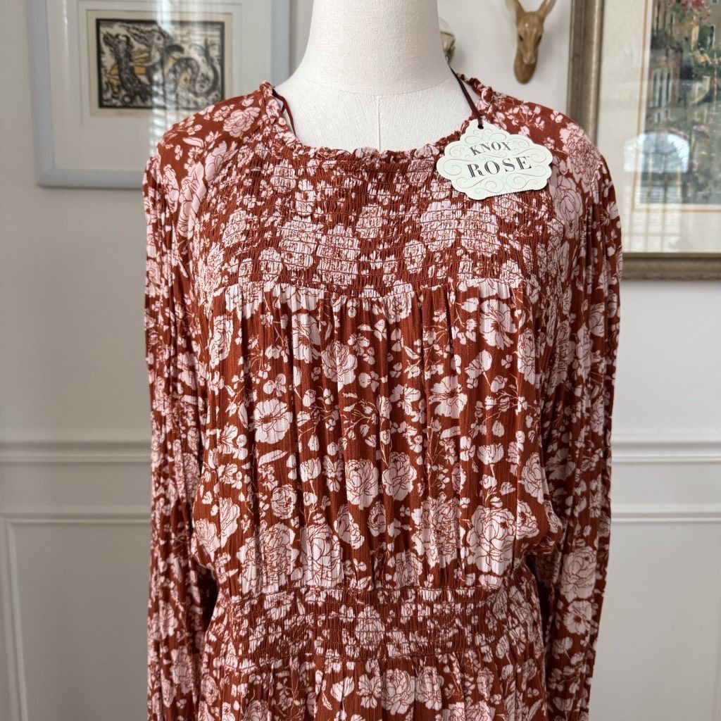 Other NWT Knox Rose Cave Long Sleeve Smocked Peasant Dress Rust Br Size XXL / US 16-18 / IT 52-54 - 3 Thumbnail