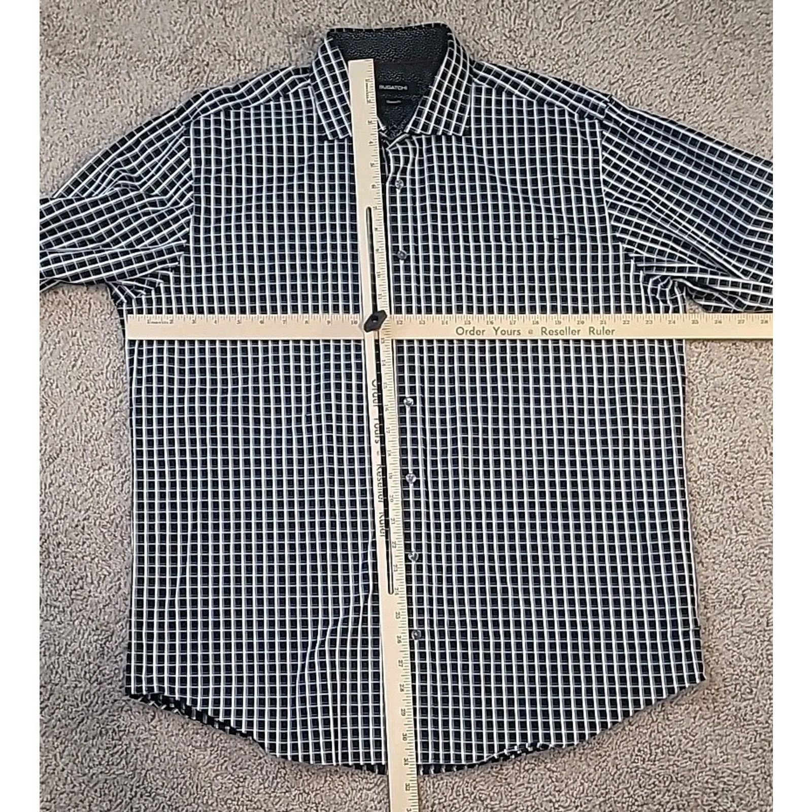 BUGATCHI Bugatchi Mens XL Dress Shirt Black White Check Flip Cuff Size US XL / EU 56 / 4 - 7 Thumbnail