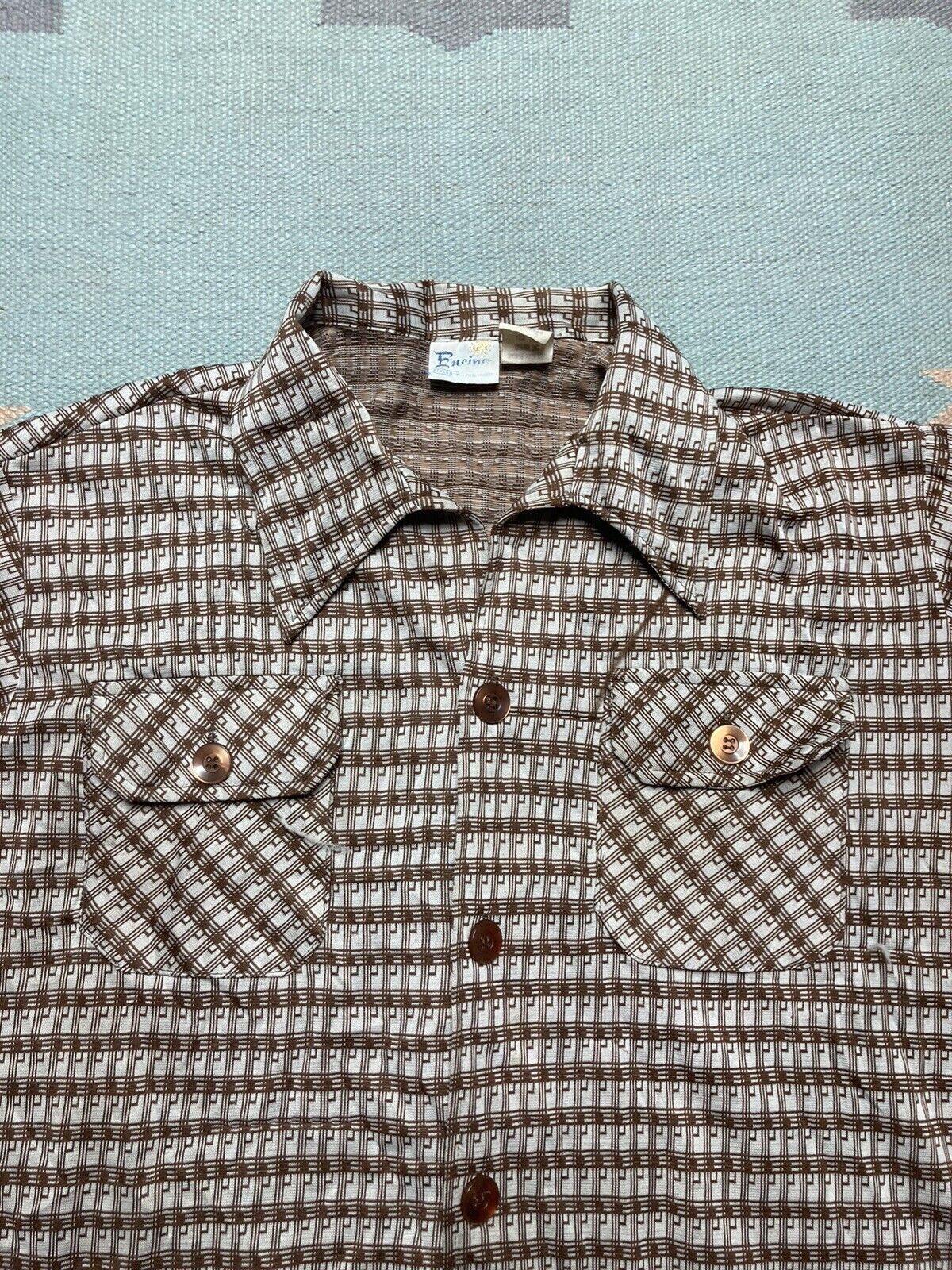 Vintage 70s polyester knit disco shirt Encino California mod hipp XL Size US XL / EU 56 / 4 - 3 Thumbnail