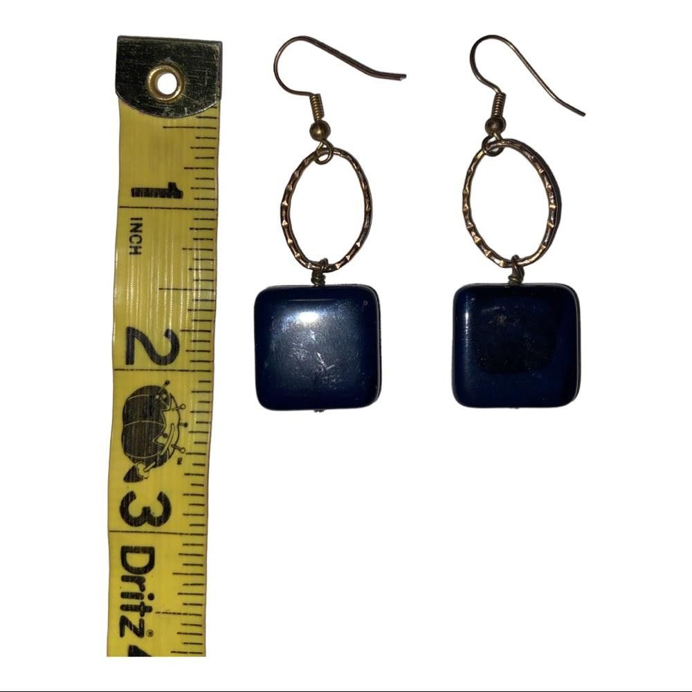 Designer Gold Tone/Dark Blue Stone Earrings Size ONE SIZE - 2 Thumbnail