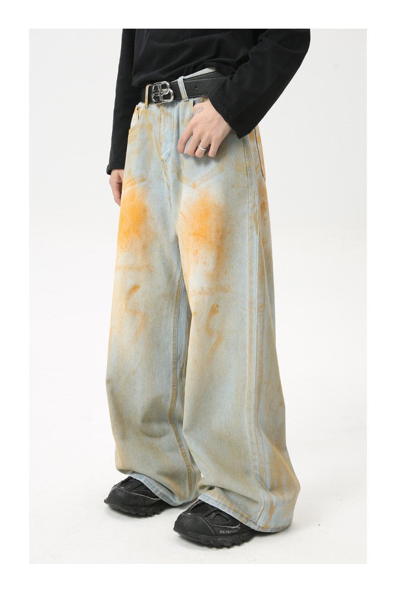 Japanese Brand American street distressed dirty retro wide-leg jeans Size US 34 / EU 50 - 3 Thumbnail