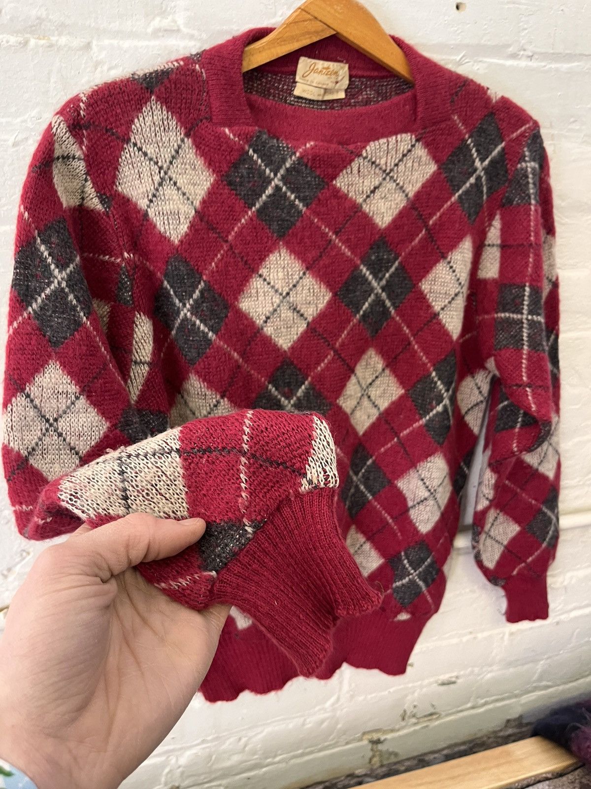Jantzen × Vintage Vintage 50s/60s Jantzen Argyle Knit Wool Mohair Sweater Size US M / EU 48-50 / 2 - 5 Thumbnail