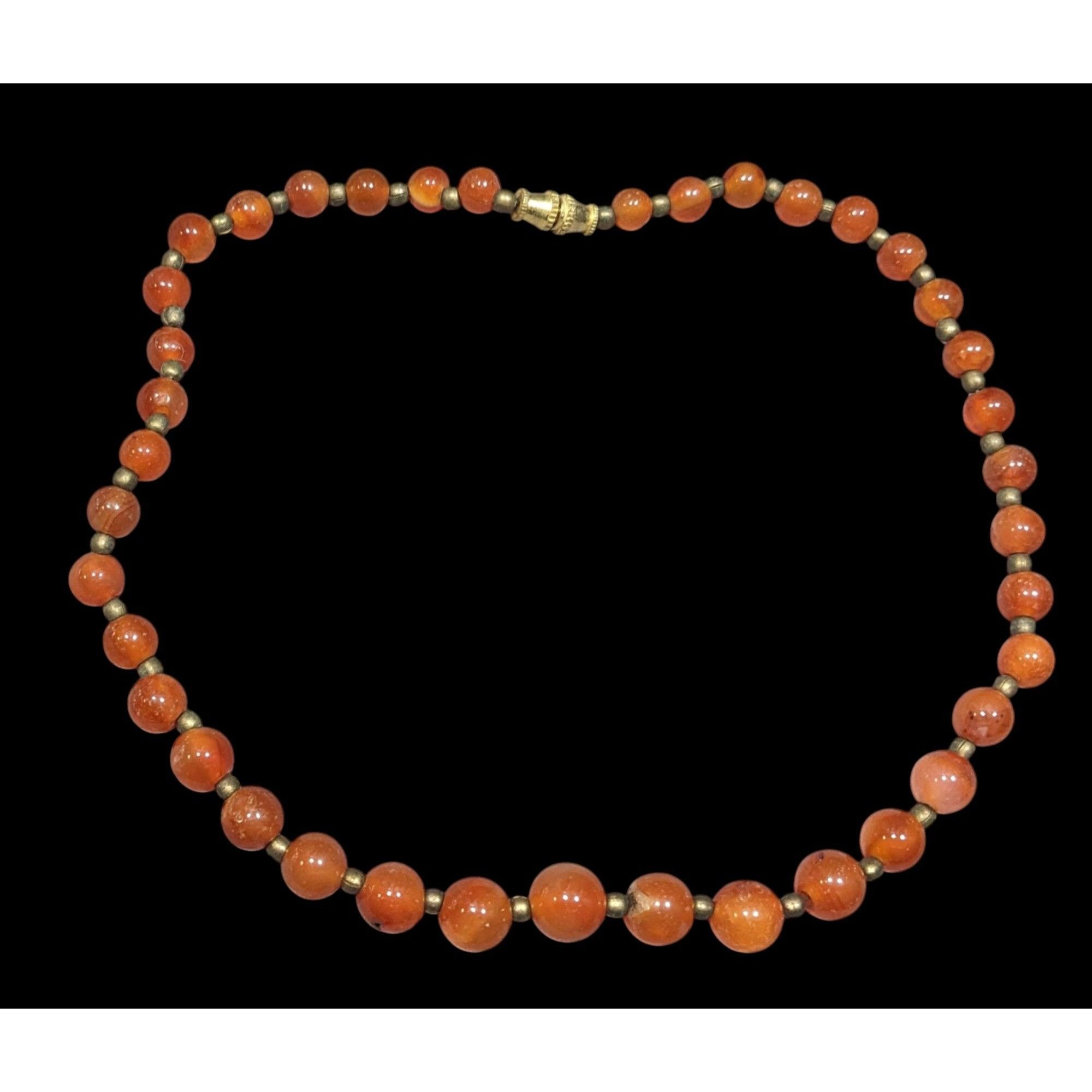 Other Vintage Polished Carnelian Beaded Necklace With Gold Tone Ac Size ONE SIZE - 1 Thumbnail