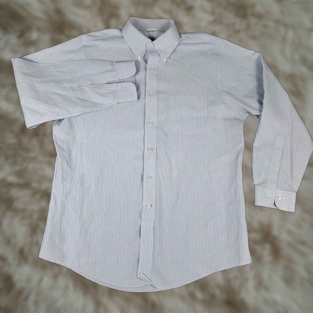 Brooks Brothers Brooks Brothers Shirt Mens 17 Blue Striped Dress Button Up Long Sleeve Size 46R - 1 Thumbnail
