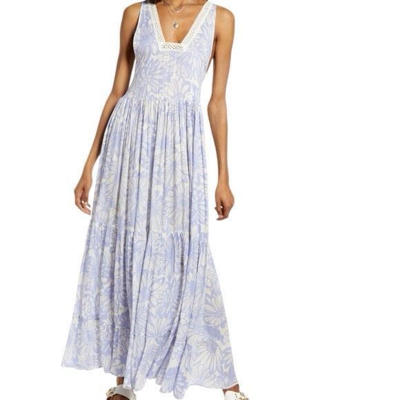 Free People Free People Blue White Floral Tiers for You Maxi Dress Croch Size XS / US 0-2 / IT 36-38 - 2 Thumbnail