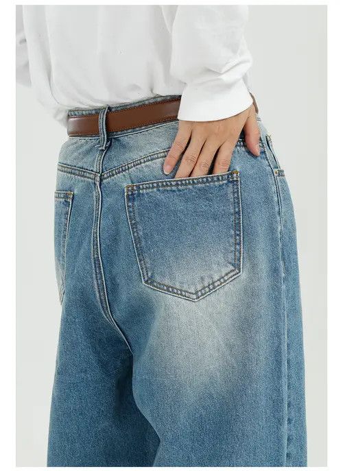 Japanese Brand × Jean Japanese washed retro loose versatile blue straight jeans Size US 34 / EU 50 - 4 Thumbnail