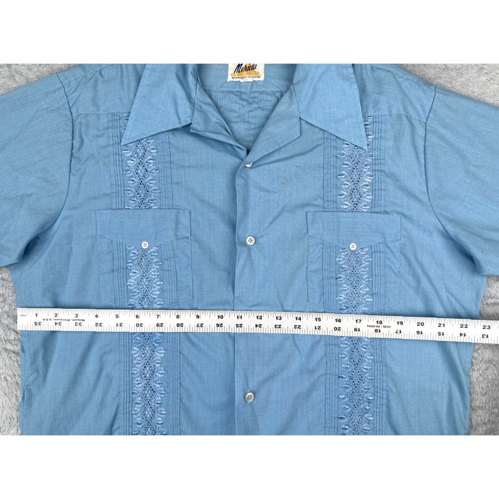 Vintage Merida Shirt Men Adult 17.5 Blue Cotton Polyester Blend 4 Pocket Button-Up Beach Classic Size US XXL / EU 58 / 5 - 7 Thumbnail