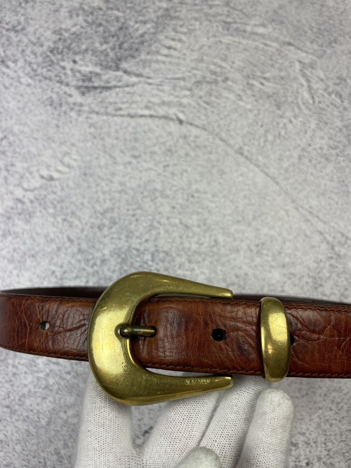 Jil Sander × Vintage Jil Sandre Leather Belt in Brown and Gold Buckle Size ONE SIZE - 3 Thumbnail