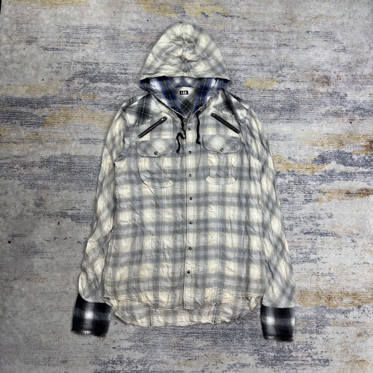 Le Grande Bleu (L.G.B.) Le grande bleu shadow plaid hooded shirt raw cut Size US M / EU 48-50 / 2 - 2 Thumbnail