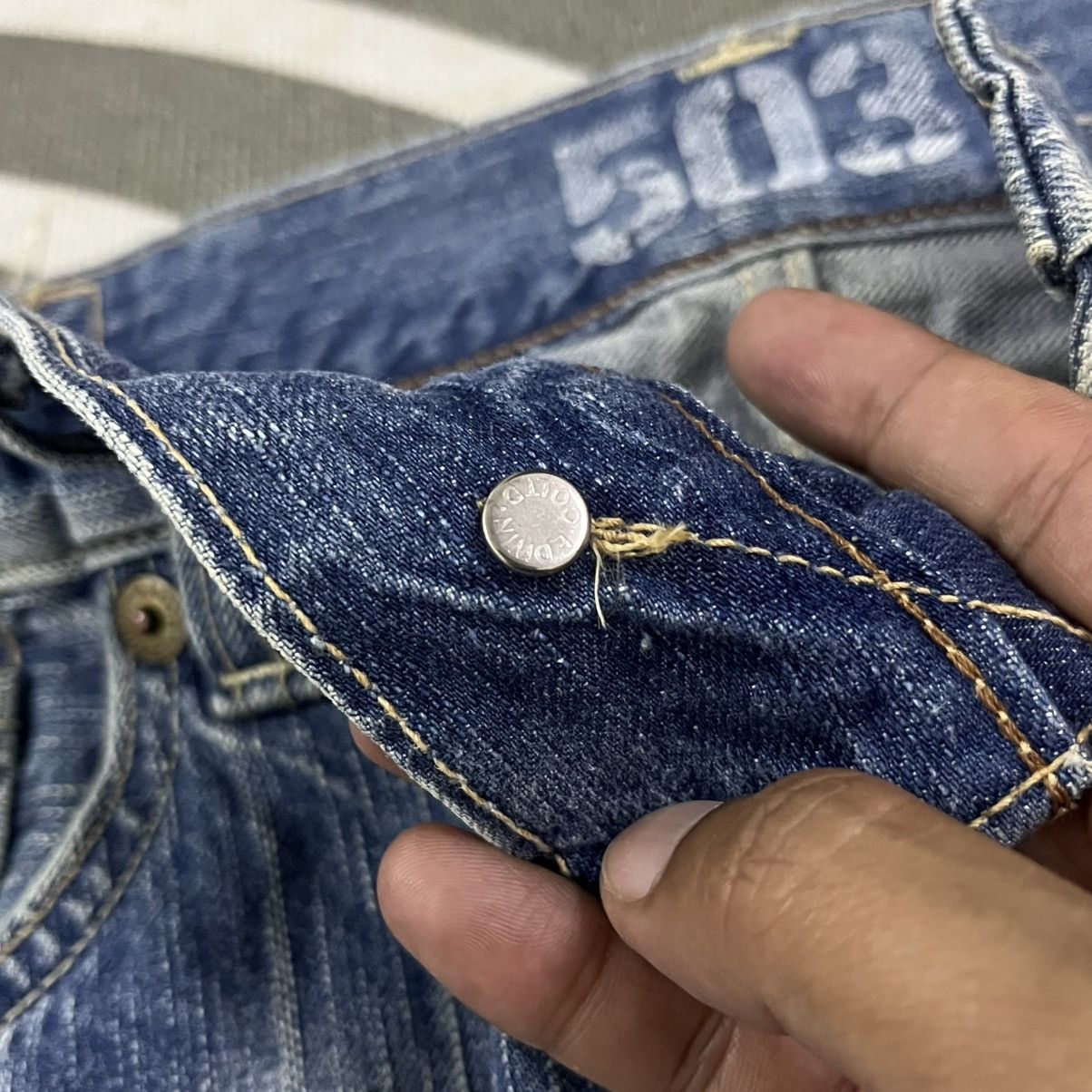 Edwin × Japanese Brand EDWIN 503 BLUE TRIP DISTRESSED PAINTED JEANS Size US 37 - 20 Thumbnail