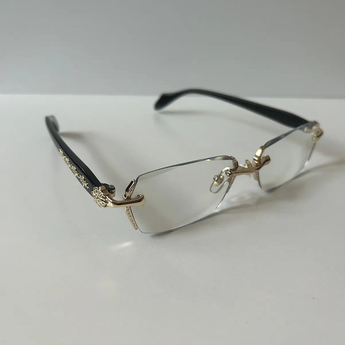 Japanese Brand × Vintage 90s Y2K retro style black frame gold cross rimless glasses Size ONE SIZE - 2 Thumbnail