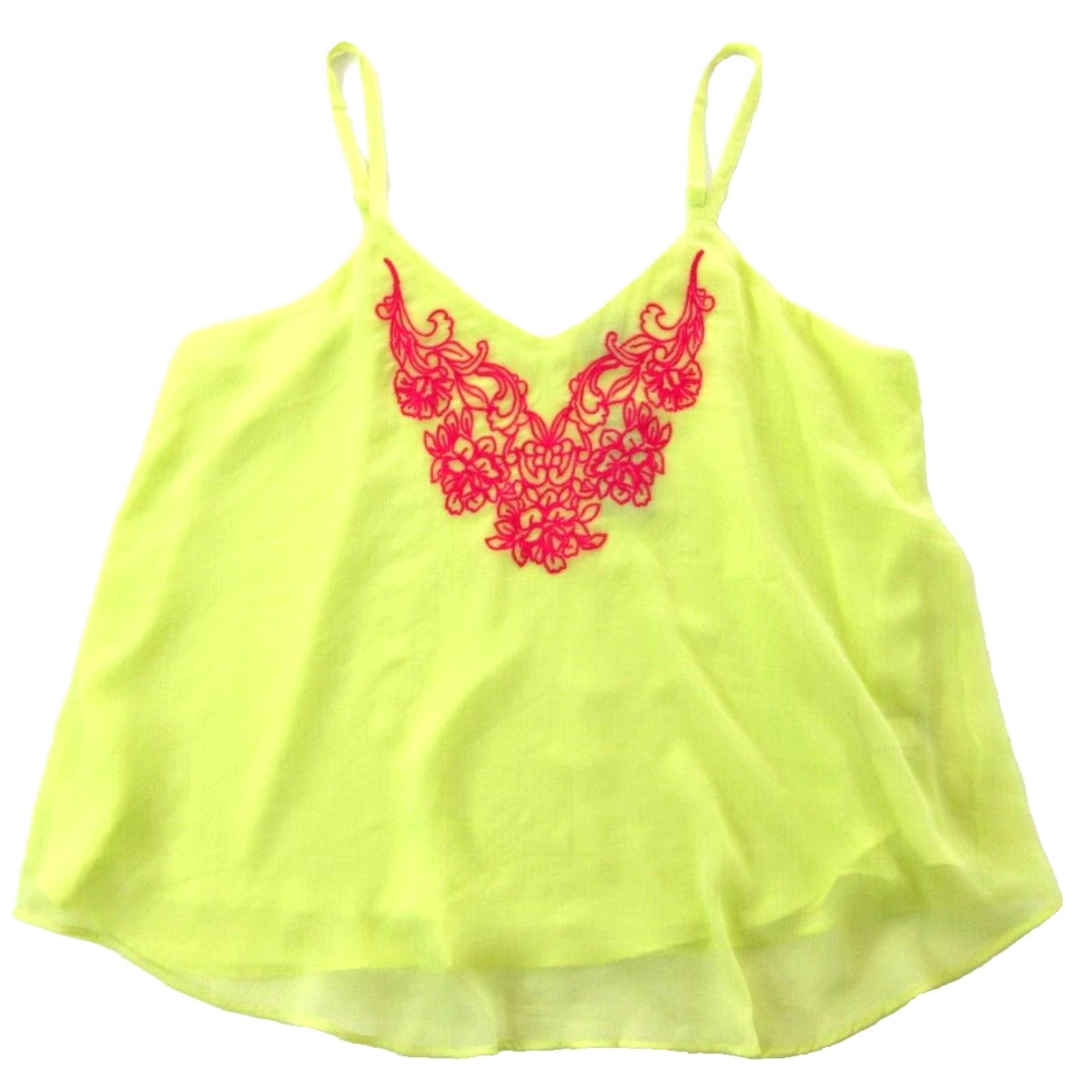 Torrid NWT Torrid Sophie Lime Green Pink Embroidered Sheer Tank Top Blouse 00 M/L 10 Size L / US 10 / IT 46 - 2 Thumbnail