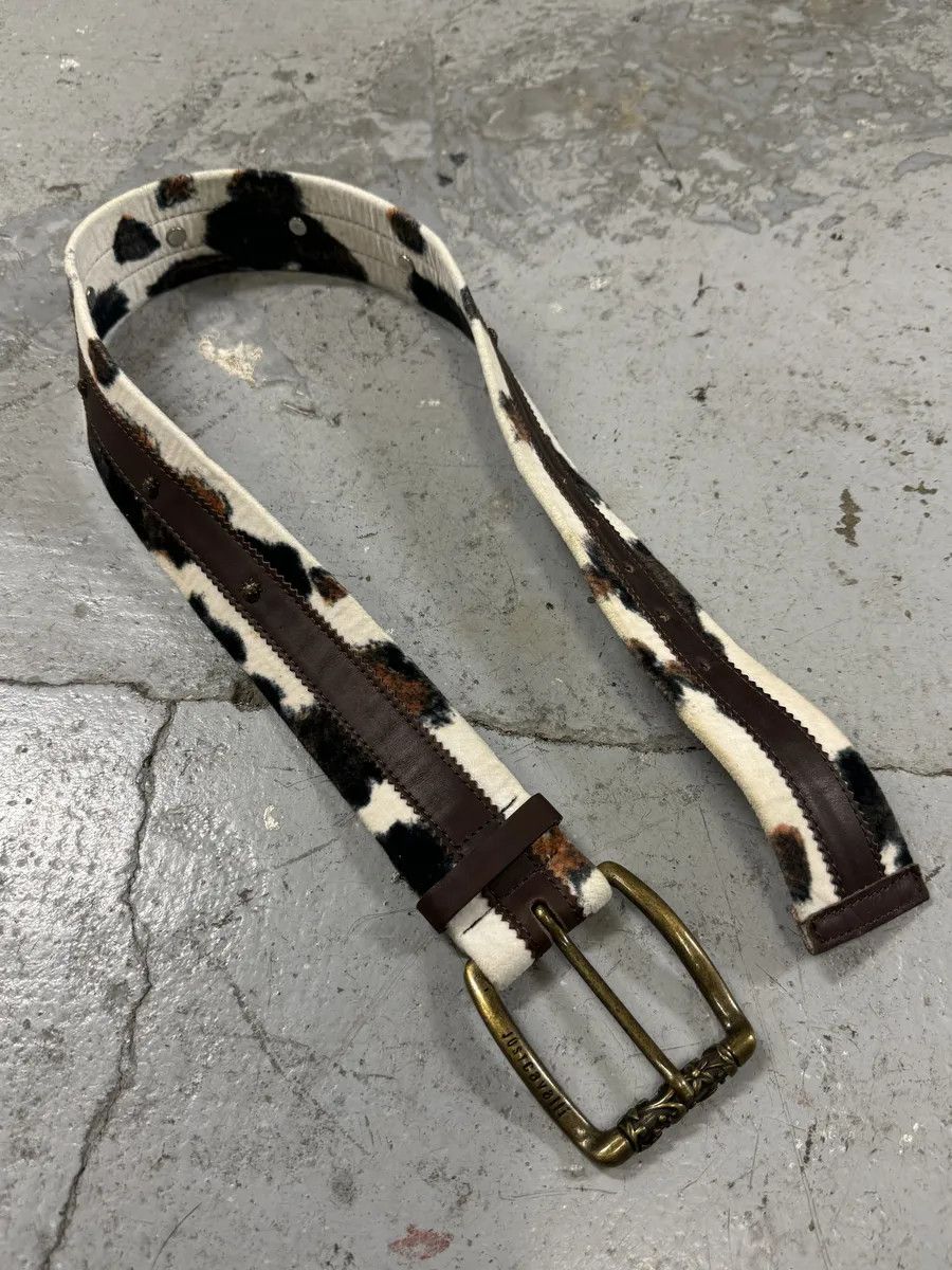 Just Cavalli × Vintage 2000s Cavalli Pony Hair Caw Print Leather Embellished Belt Size ONE SIZE - 7 Thumbnail
