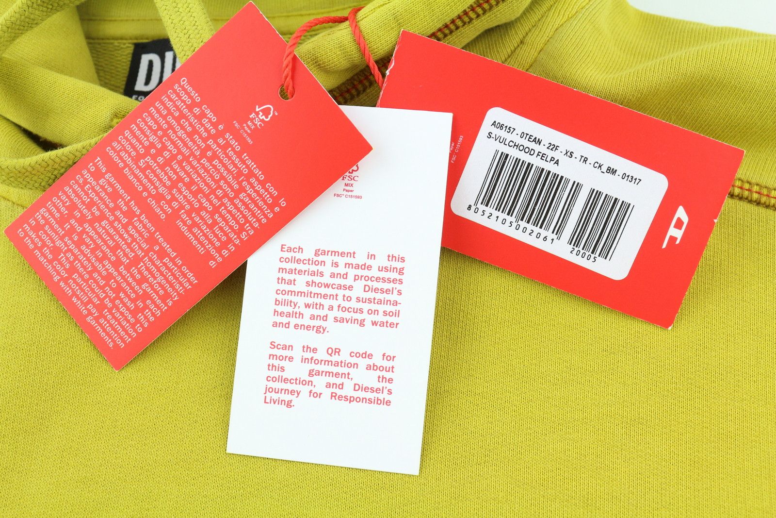 Diesel S-VULCHOOD XS Mustard Oversized Logo Hoodie 41042 Size US XS / EU 42 / 0 - 7 Thumbnail