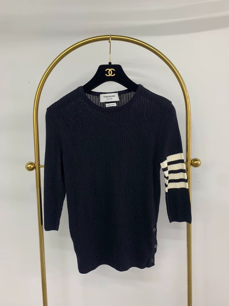 Thom Browne Thom Browne Black and blue striped knit sweater Size XS / US 0-2 / IT 36-38 - 1 Thumbnail