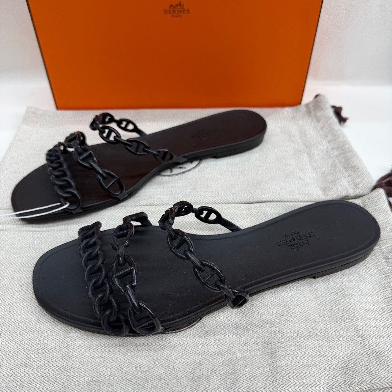Hermes Black Sandals us_8-5 Women
