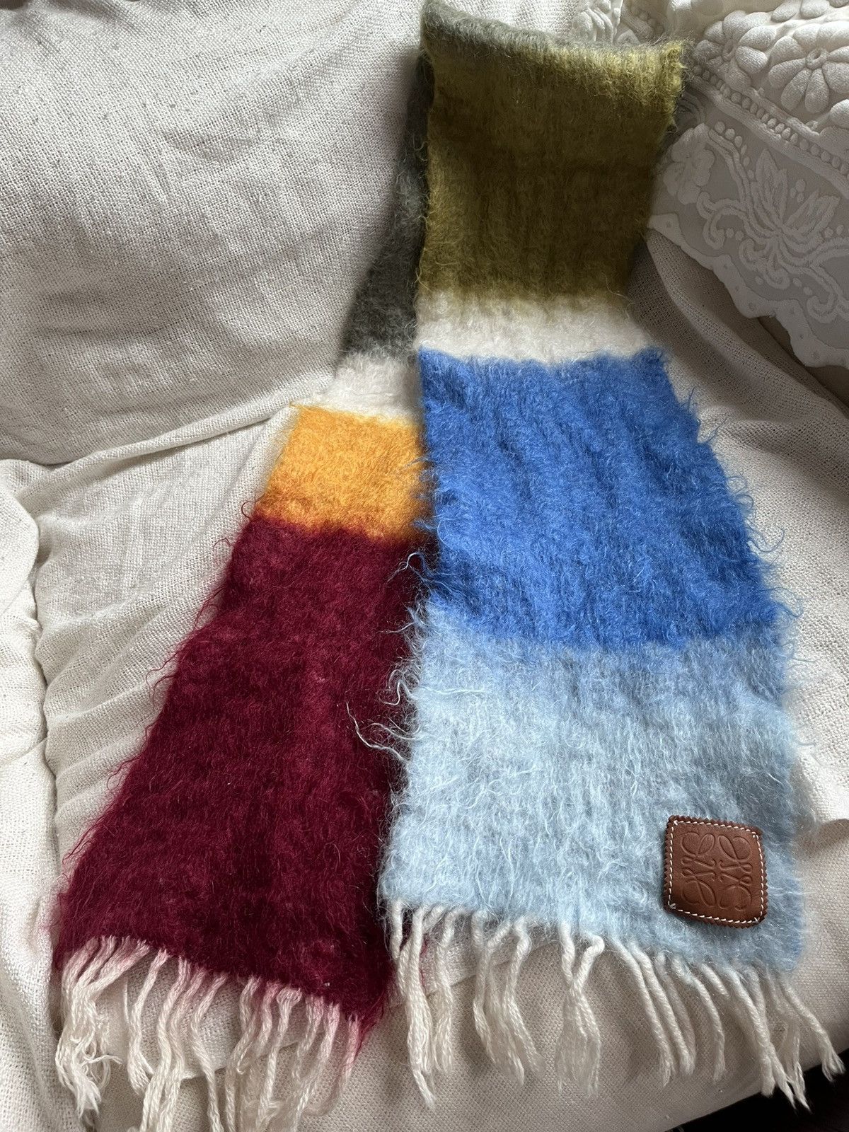 image of Loewe Striped Mohair And Wool Scarf, Men's