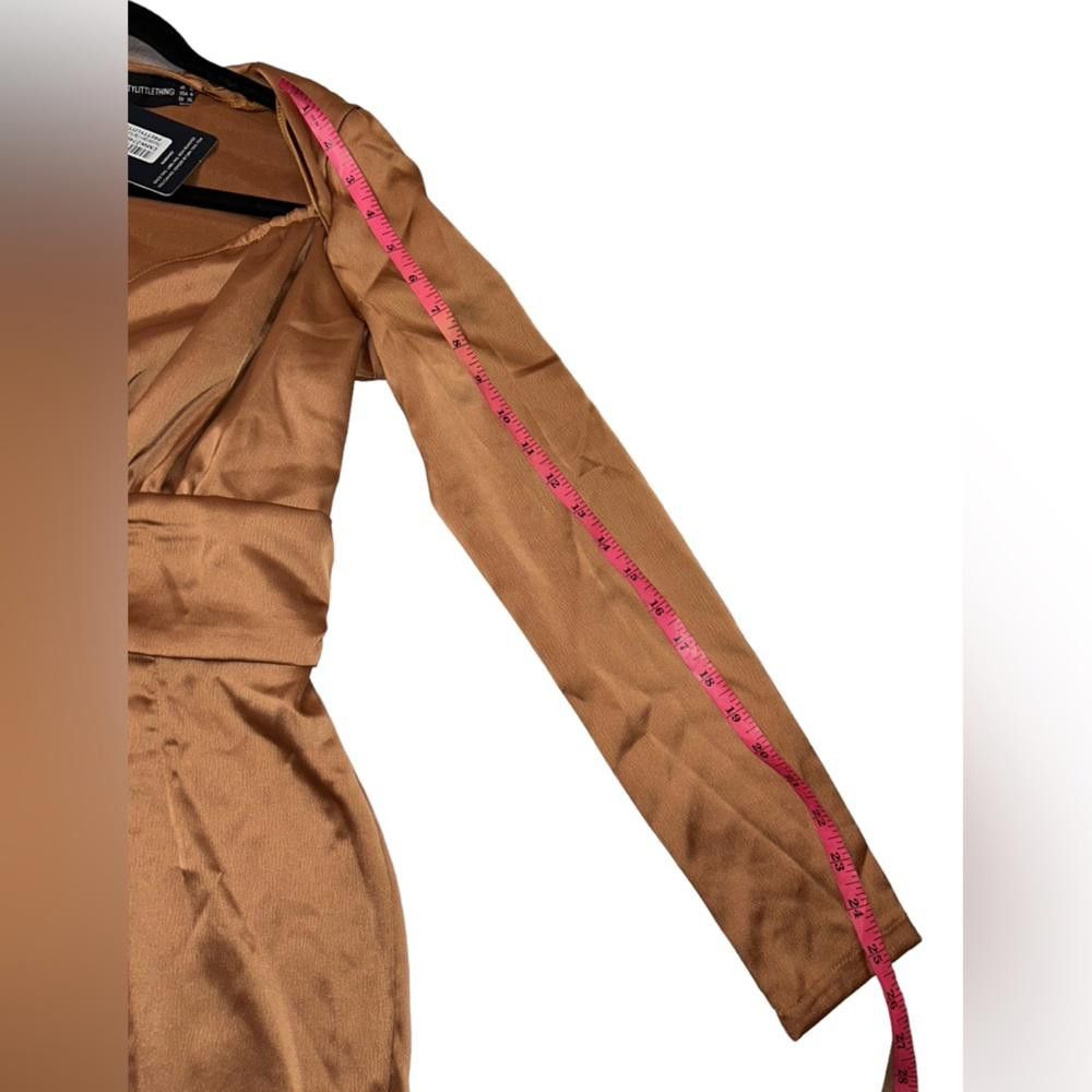Designer PrettyLittleThing NWT Chocolate Satin Flare Leg Jumpsuit 4 Size 27" / US 4 / IT 40 - 8 Thumbnail
