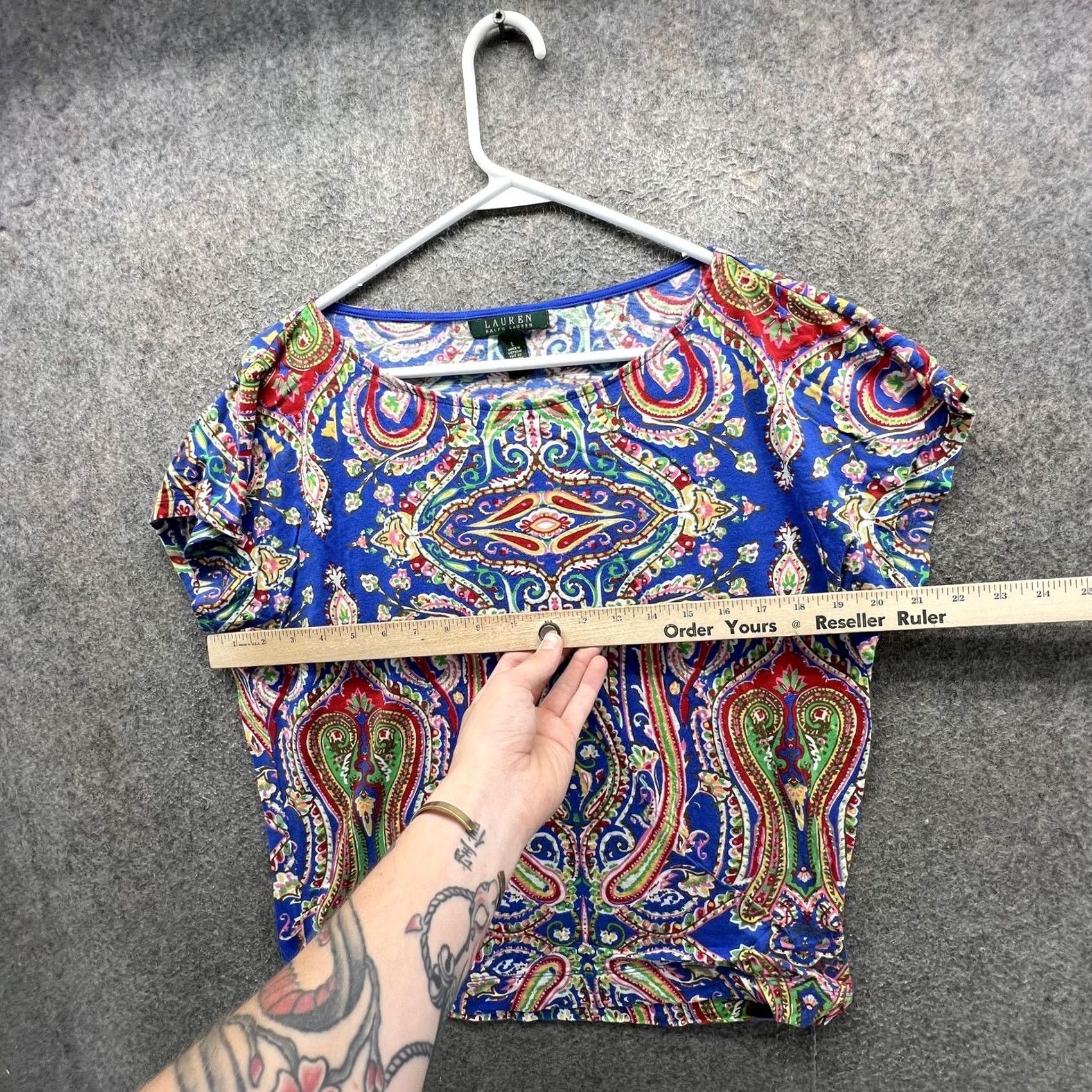 Ralph Lauren Lauren Ralph Lauren Shirt Womens Large Blue Paisley Scoop Neck Short Sleeve Top Size L / US 10 / IT 46 - 3 Thumbnail