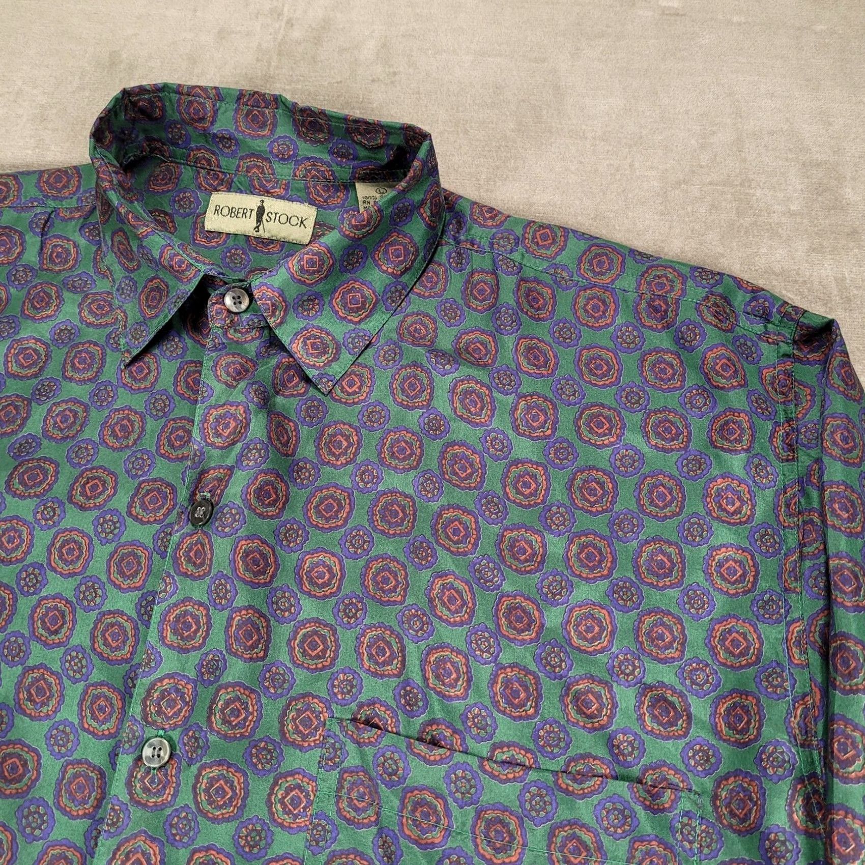 Vintage VINTAGE Robert Stock Geometric Patterned Button Up Long Sleeve Shirt Mens Size Lg Green Size US L / EU 52-54 / 3 - 6 Thumbnail