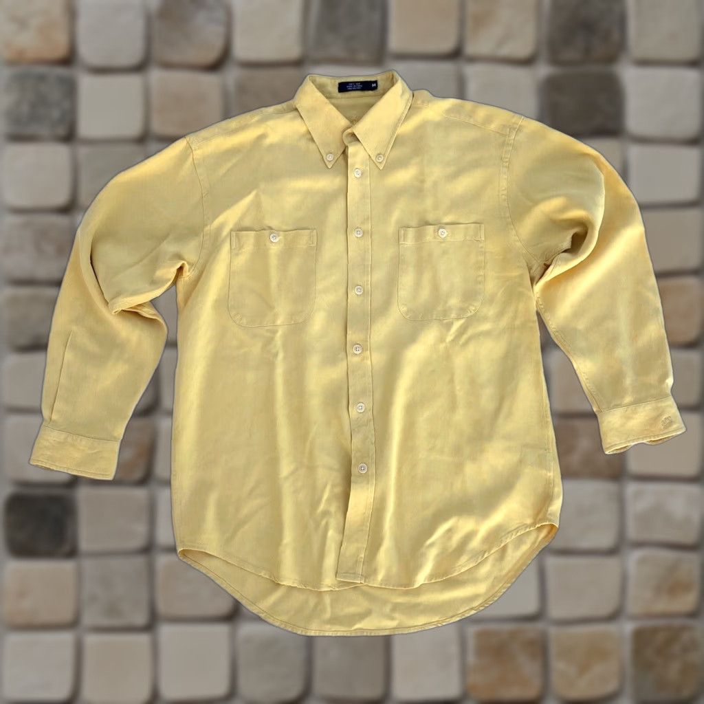 johnnie-O VINTAGE Johnnie Walker Men’s Button-Down Shirt M Silk Yellow Solid Casual Pockets 100% Silk Front Button-Down Collar Mens Size US M / EU 48-50 / 2 - 1 Thumbnail