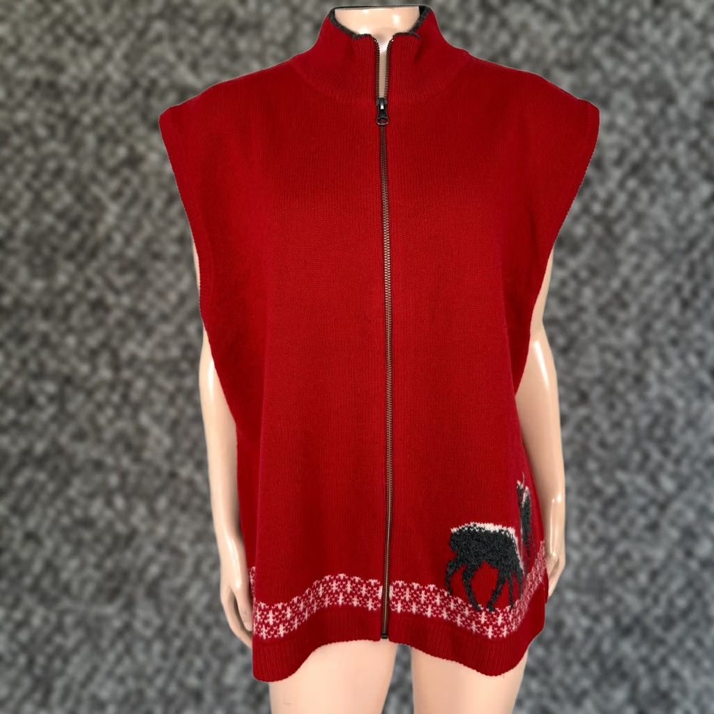 Vintage Woolrich Women's Red Sweater Vest Cardigan Deer Zip Up Knit Wool WW2 2XL XXL Size XXL / US 16-18 / IT 52-54 - 1 Thumbnail