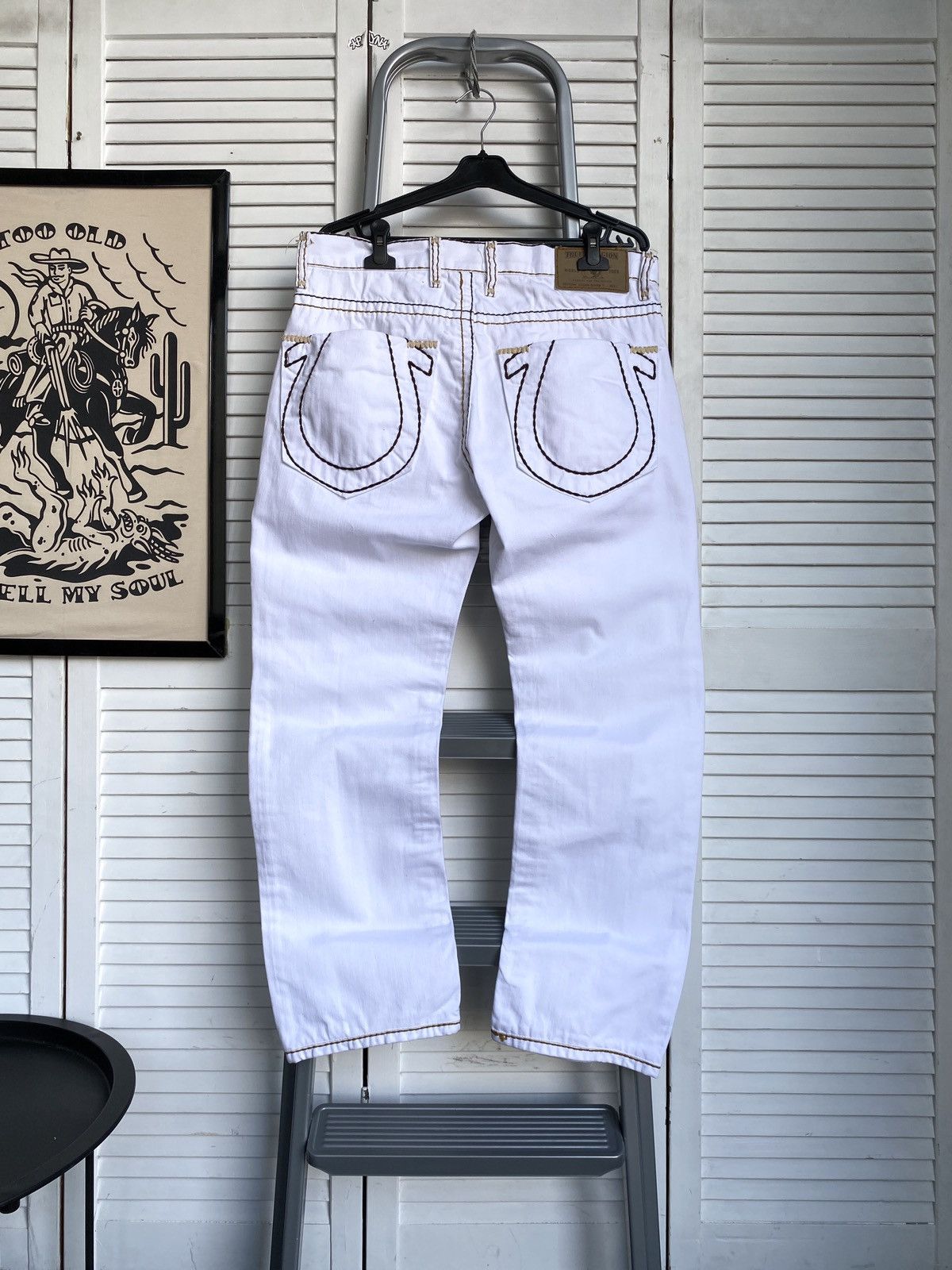 True Religion × Vintage True Religion White Jeans Big Stitch Denim USA Logan Super Size US 34 / EU 50 - 2 Thumbnail