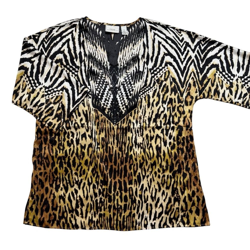 Chicos Chico's Animal Print Embellished V-neck Blouse Size 2 US L Size L / US 10 / IT 46 - 5 Thumbnail