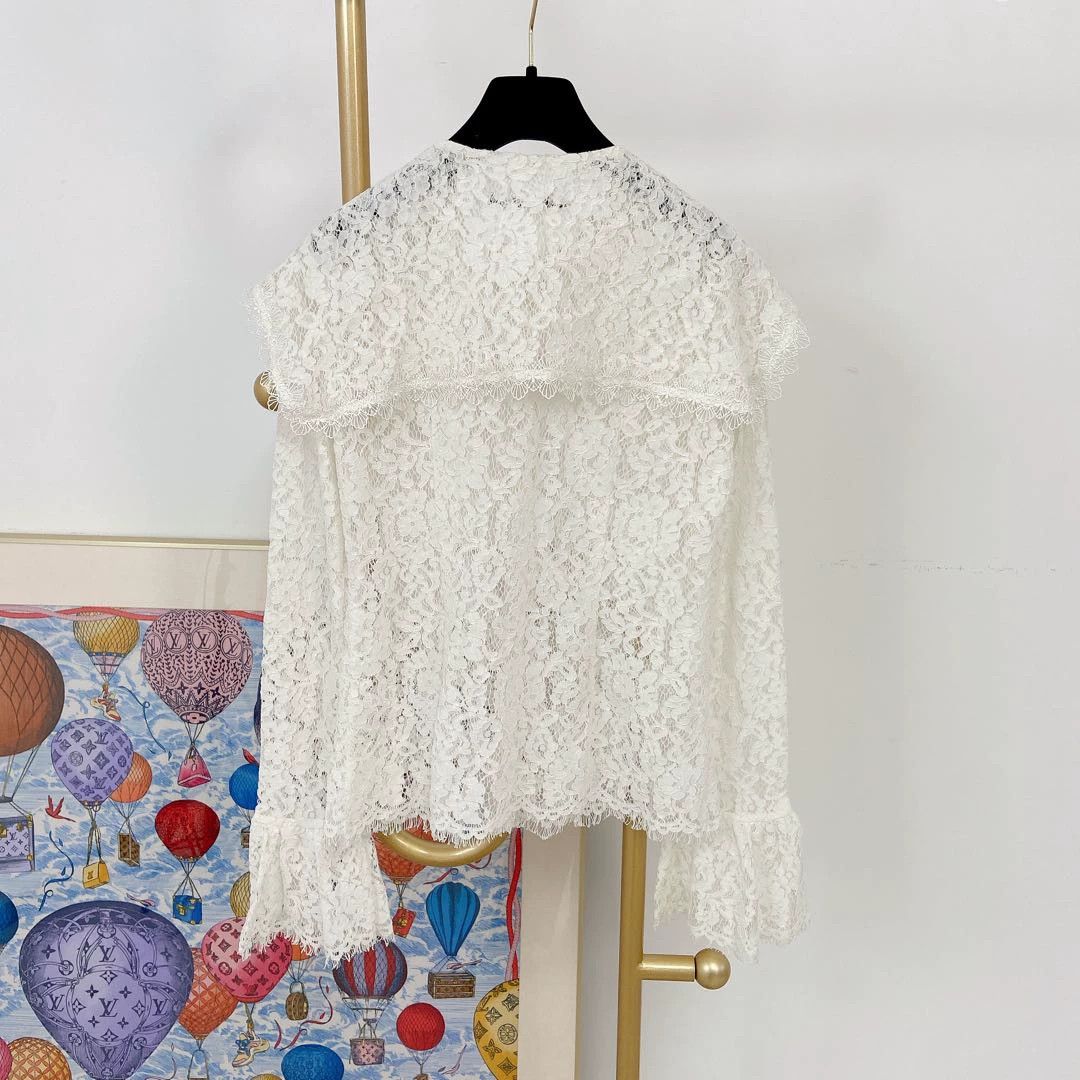 Other Marie Elie White Crystal Button Lace Blouse 40 Size M / US 6-8 / IT 42-44 - 2 Thumbnail