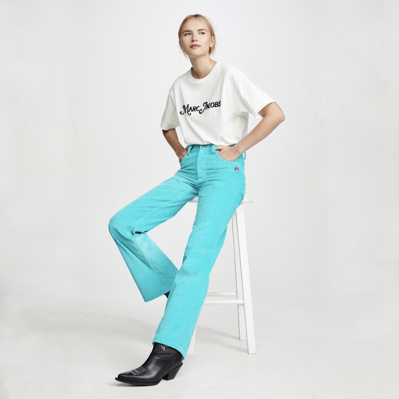Marc Jacobs Marc Jacobs Corduroy Flared Turquoise Wide Leg Jeans Size 27" / US 4 / IT 40 - 1 Thumbnail