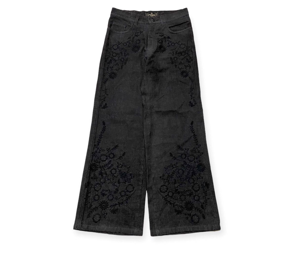 Fendi Embroidered Waxed Baggy Denim Size 29" - 2 Thumbnail