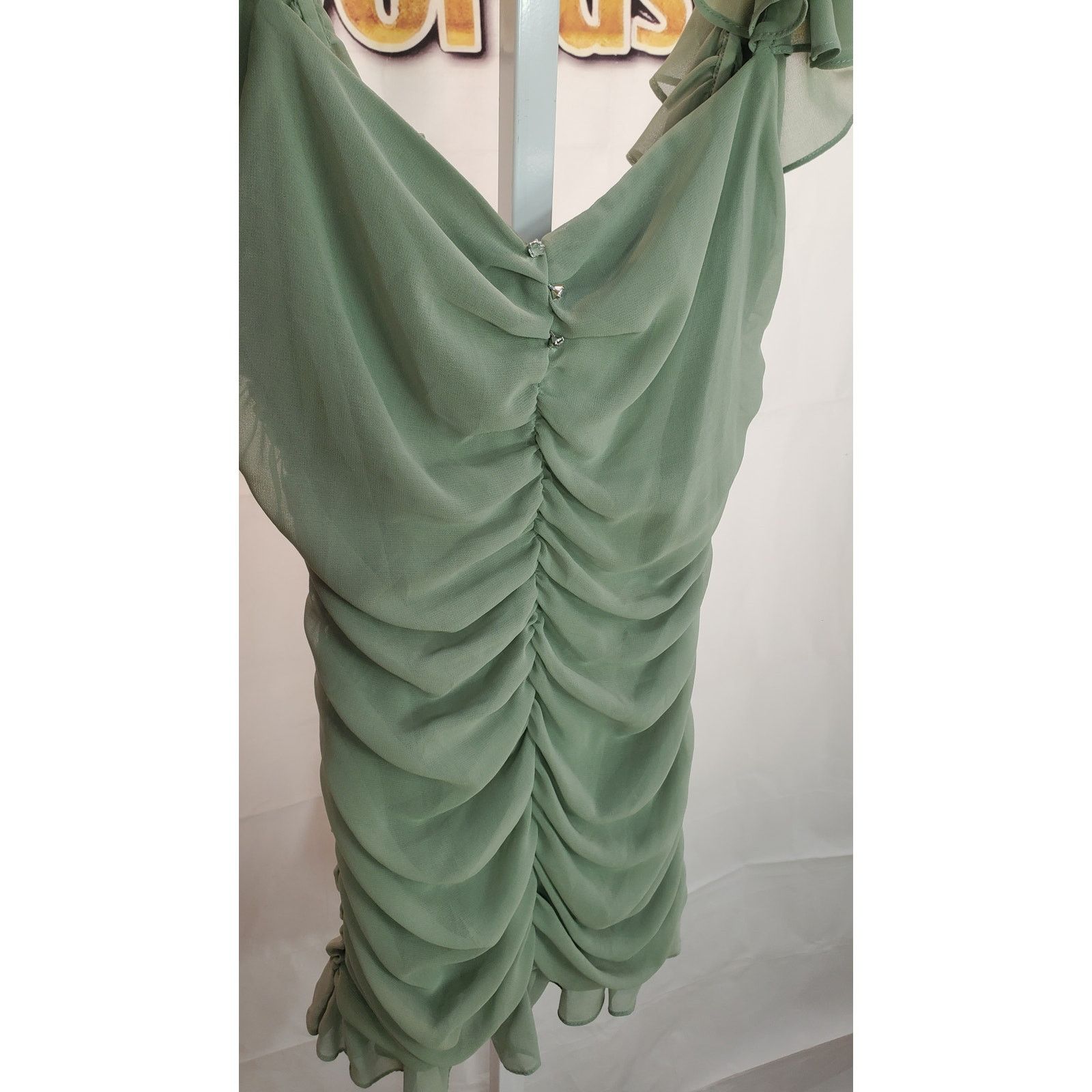 Zara Zara Green Ruched Ruffle Mini Dress Sage Chiffon Look M Size M / US 6-8 / IT 42-44 - 7 Thumbnail