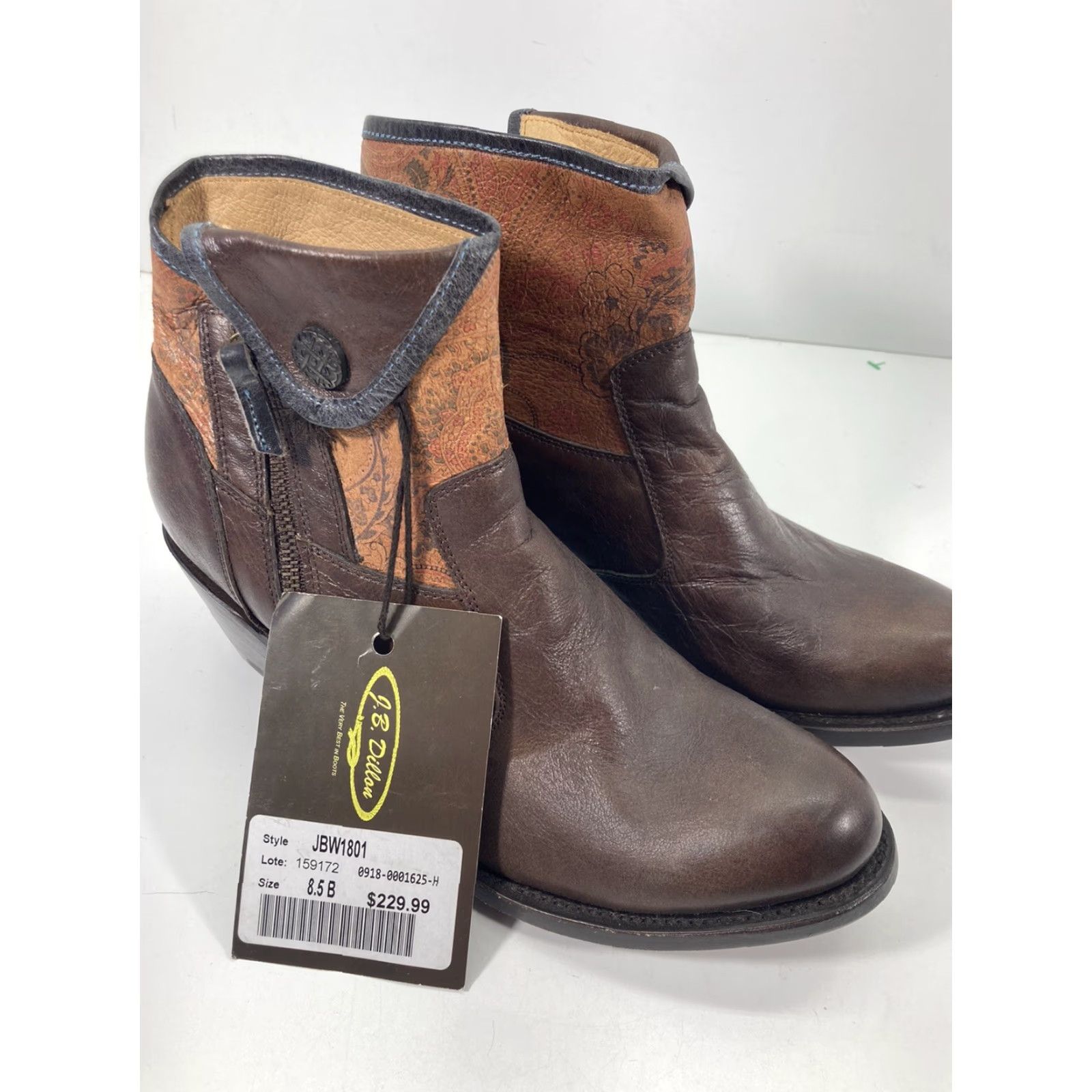 Vintage J.B. Dillon Ankle Boots Women Size 8.5 B Brown Leather Side Zip 2 Inch Heel NWT Size US 9 / IT 39 - 2 Thumbnail