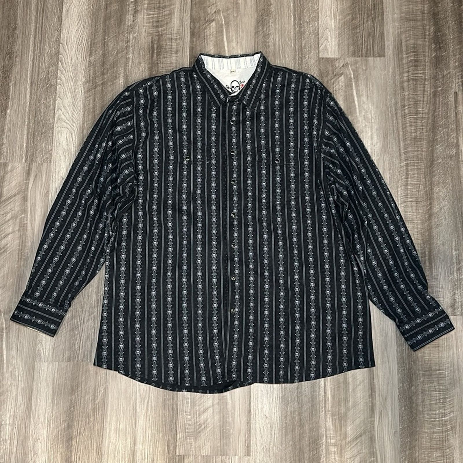 Scully Leather Scully Skulls Striped Long Sleeve Pearl Snap Button - 2XL Size US XXL / EU 58 / 5 - 2 Thumbnail