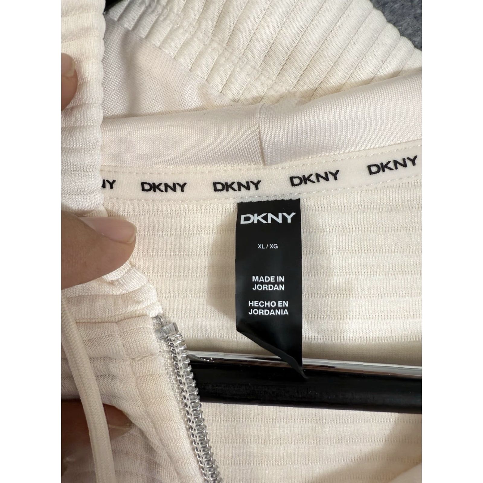 DKNY VINTAGE DKNY Ottoman Full-Zip Hoodie Womens XL Sand Ivory Ribbed Stretch Lined NWT Size XL / US 12-14 / IT 48-50 - 5 Thumbnail