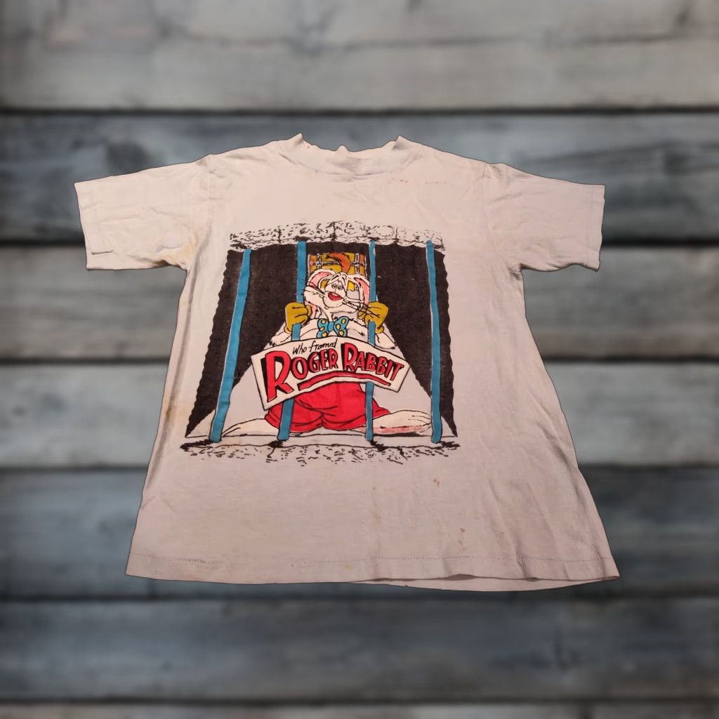 Vintage VINTAGE 1980s Who Framed Roger Rabbit Promo T-Shirt Unisex Cotton Short Sleeve Blue S/M Rare Made in USA Size US S / EU 44-46 / 1 - 1 Thumbnail