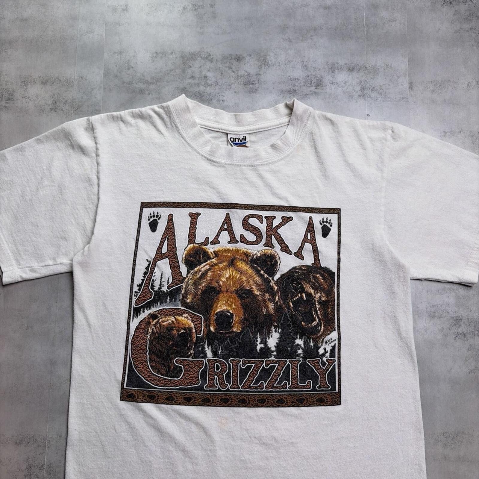 Anvil Vintage 2000 White Alaska Grizzly Bear Nature T-Shirt Size US S / EU 44-46 / 1 - 3 Thumbnail