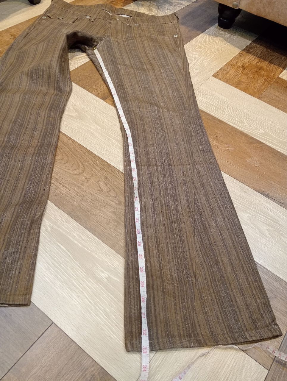 Tornado Mart TORNADO MART JAPAN BROWN STRIPED FLARED DENIM PANTS Size US 35 - 16 Thumbnail