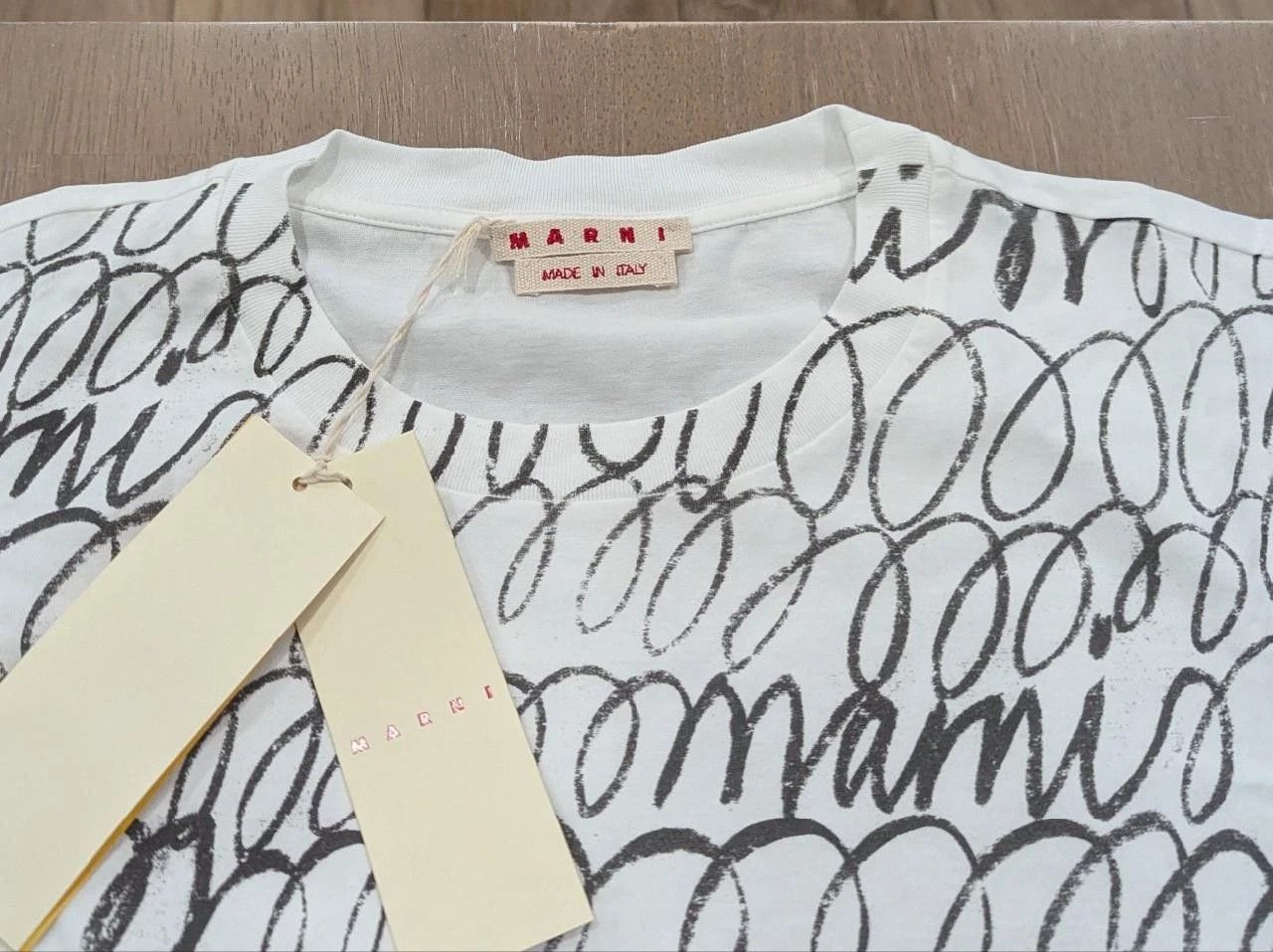 Marni MARNI Scribble Cotton Graphic Crewneck T-Shirt White 54 Size US L / EU 52-54 / 3 - 2 Thumbnail