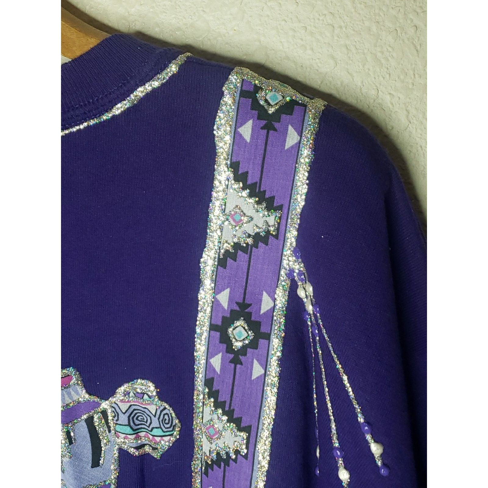 Jerzees Vtg 80s Native American Feathers Sparkle Southwestern MEDIUM Size US M / EU 48-50 / 2 - 13 Thumbnail