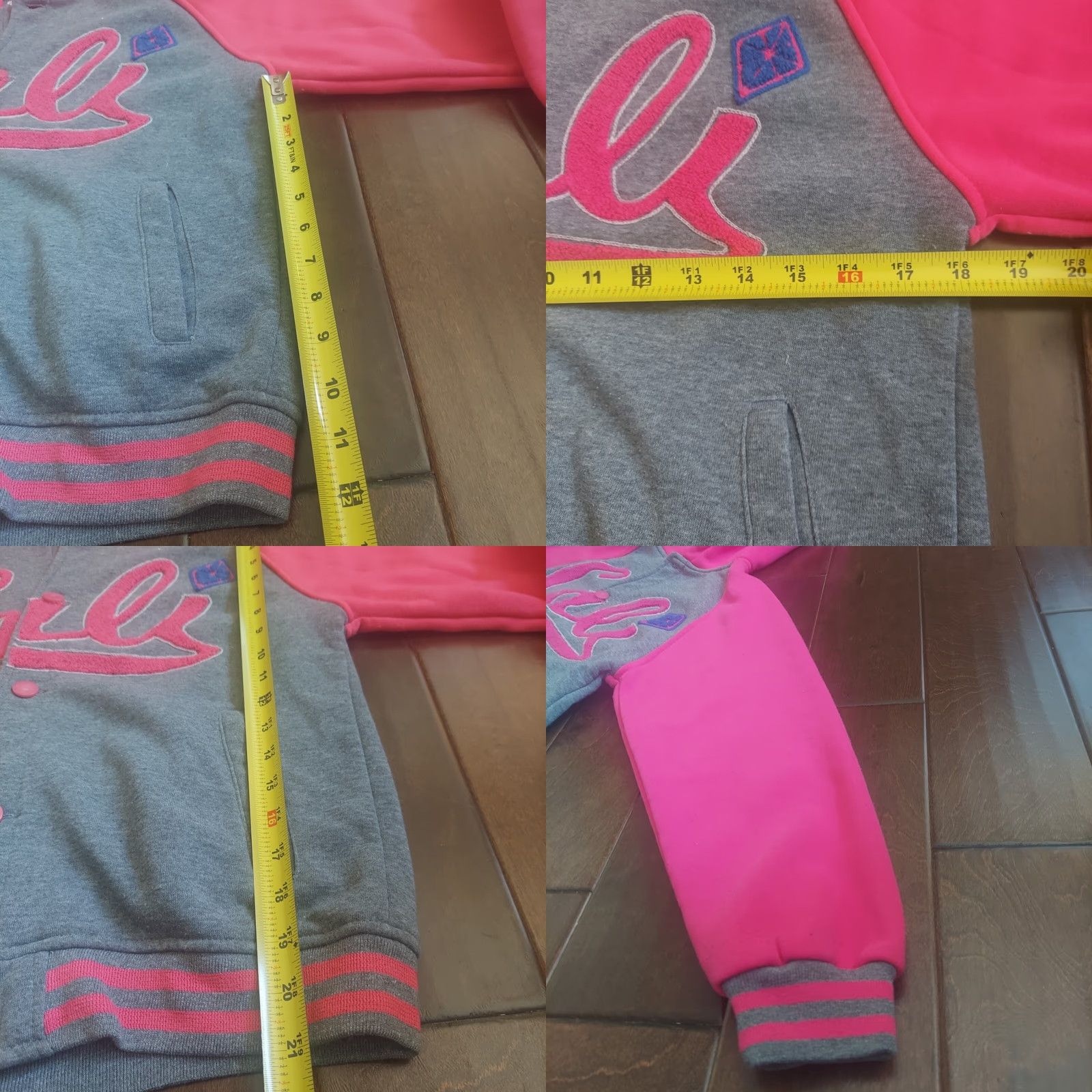 Vintage VINTAGE MJ Collection Women's Varsity Jacket Hoodie Long Zip 14 Pink Gray 90s School Size XL / US 12-14 / IT 48-50 - 9 Thumbnail