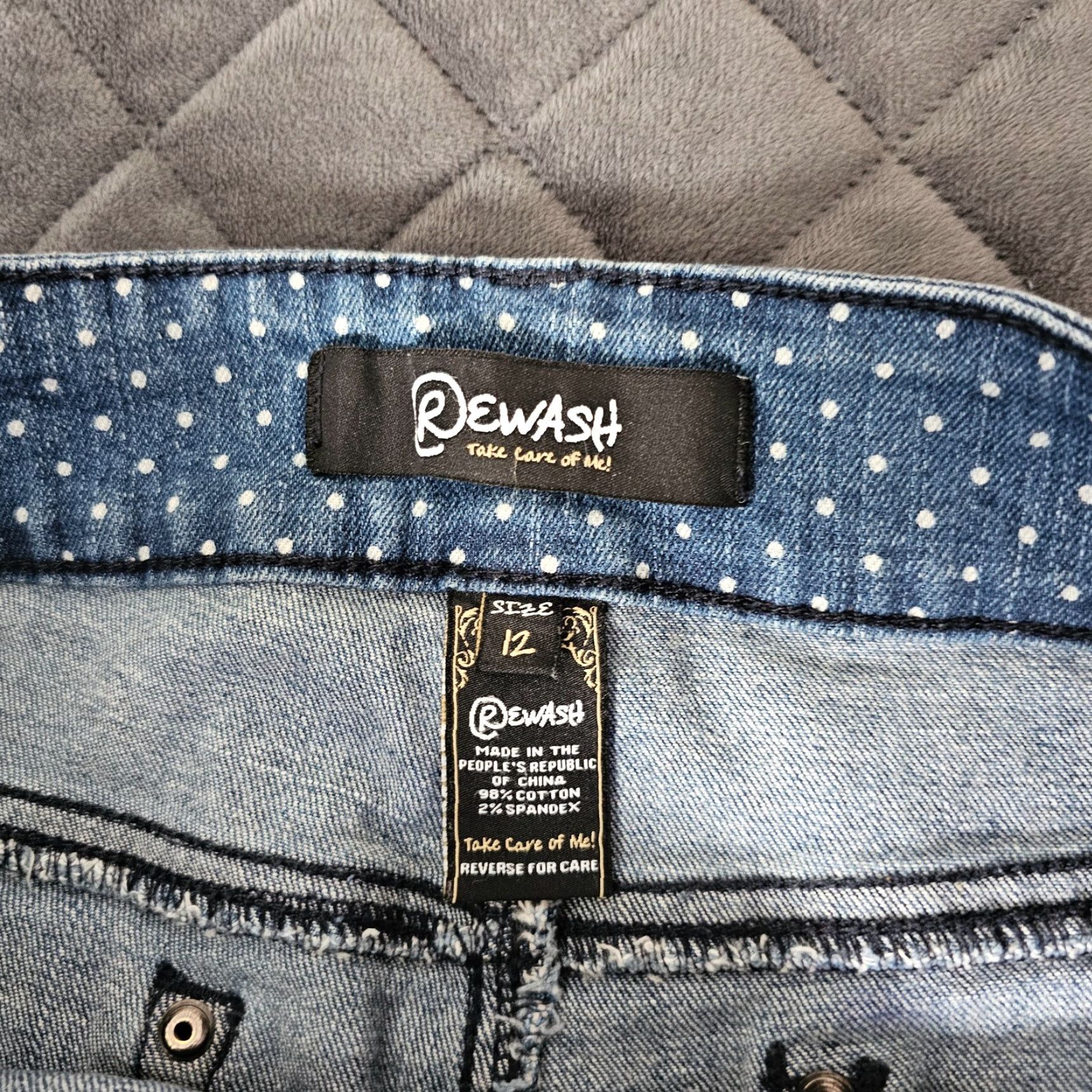 Vintage Rewash Jeans Women 12 Blue Polka Dot 5-Pocket Mid Rise Straight Denim Size 34" / US 12 / IT 48 - 3 Thumbnail
