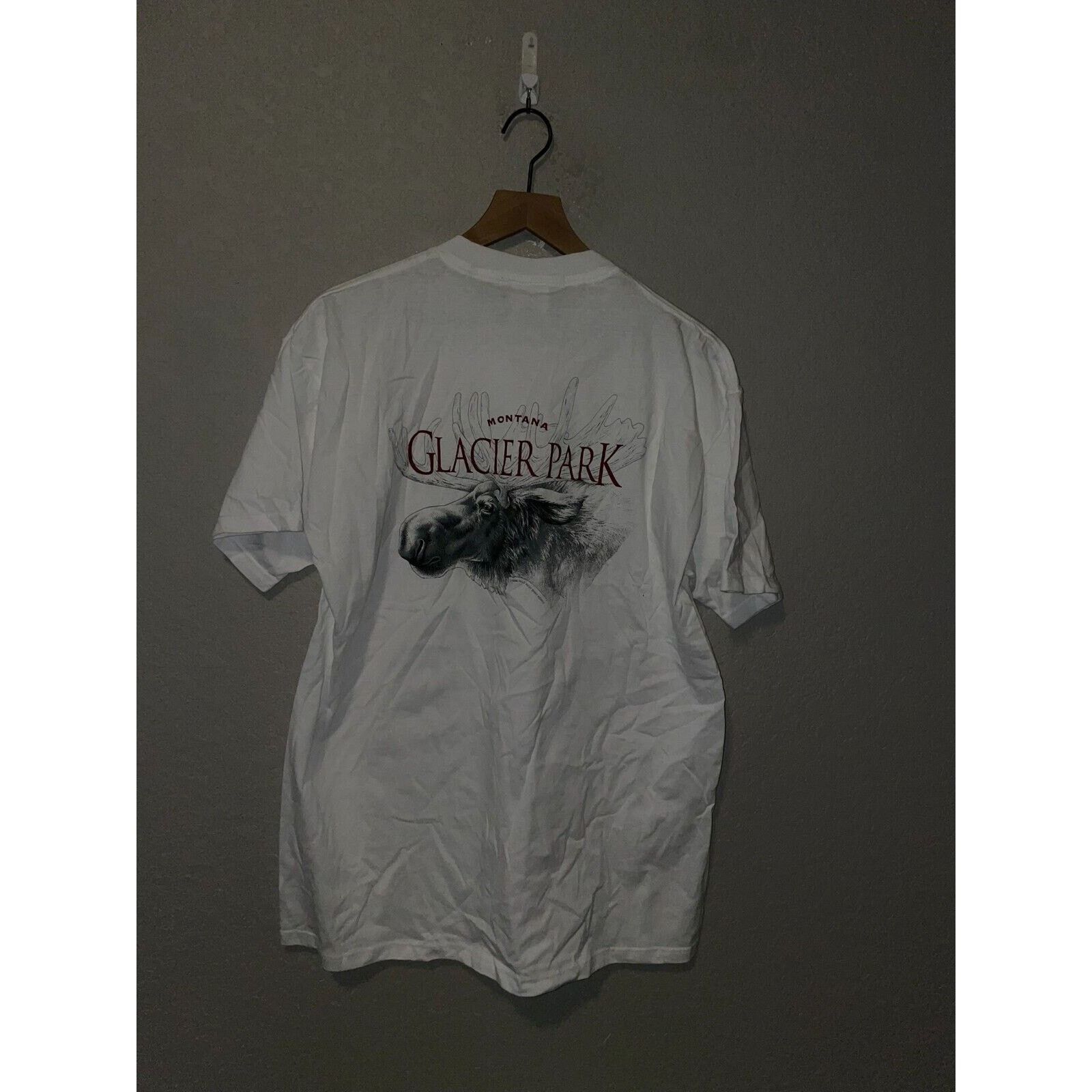 Jerzees Vintage Glacier Park Shirt Moose Animal White Tee 90s Large Size US L / EU 52-54 / 3 - 4 Thumbnail