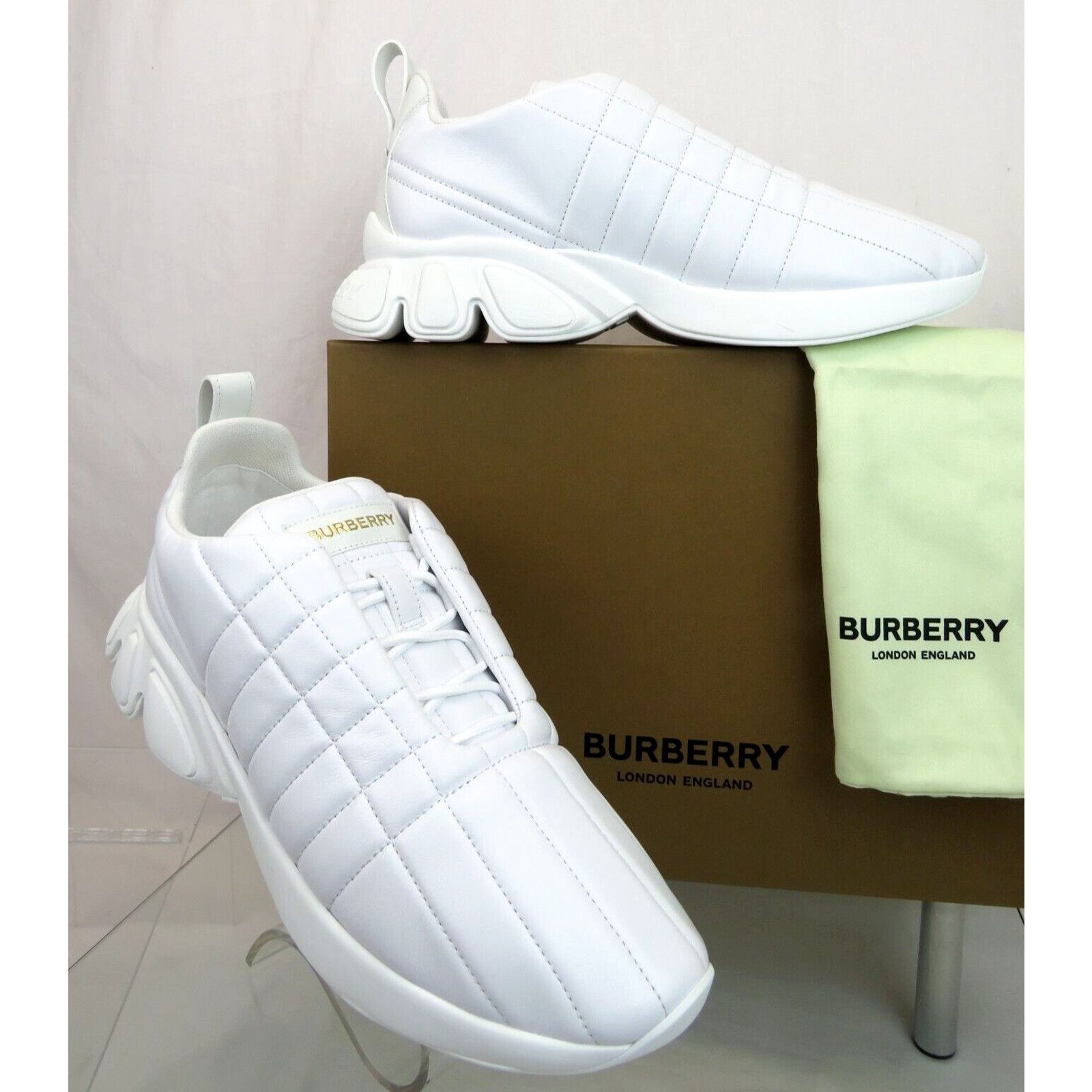 Burberry AXBURTON WHITE CHECK QUILTED LEATHER LOGO SNEAKERS 9 US 42 Size US 9 / EU 42 - 5 Thumbnail