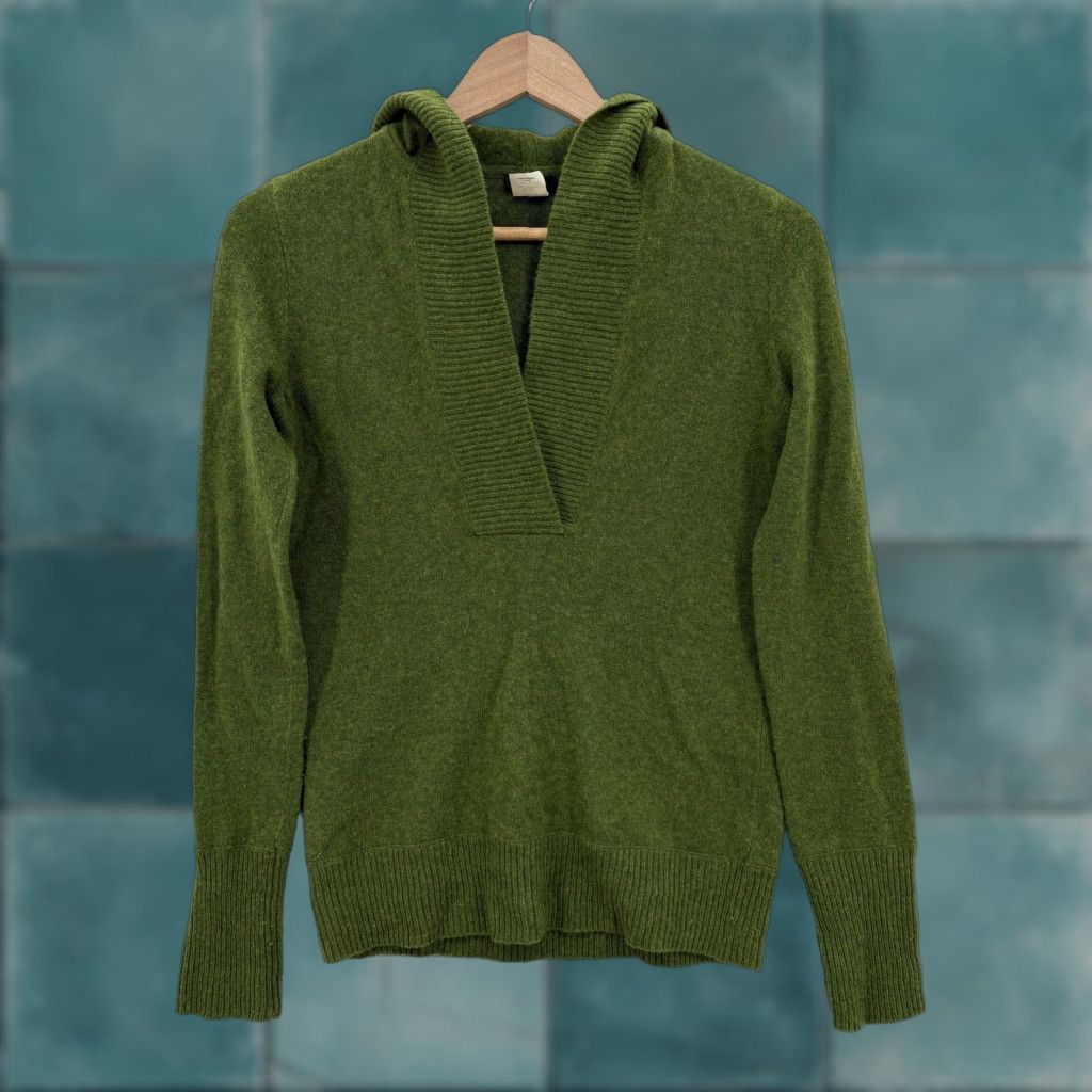 J.Crew J.CREW Sweater Womens XS Green Wool Cashmere Hooded V Neck Knit Pullover Cozy Shirt Women XS Green Wool Cashmere Hooded V-Neck Knit Pullover Cozy Size XS / US 0-2 / IT 36-38 - 1 Thumbnail
