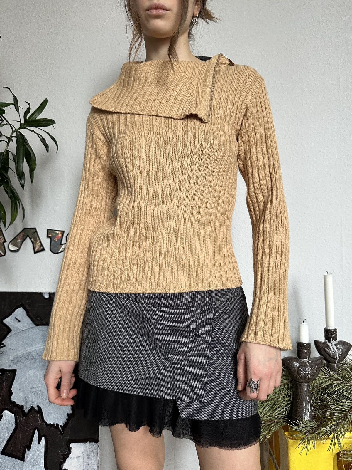 If Six Was Nine × Seditionaries Wool Vintage Knit Ribbed Stylish Pullover Asymmetrical Neck Size ONE SIZE - 5 Thumbnail