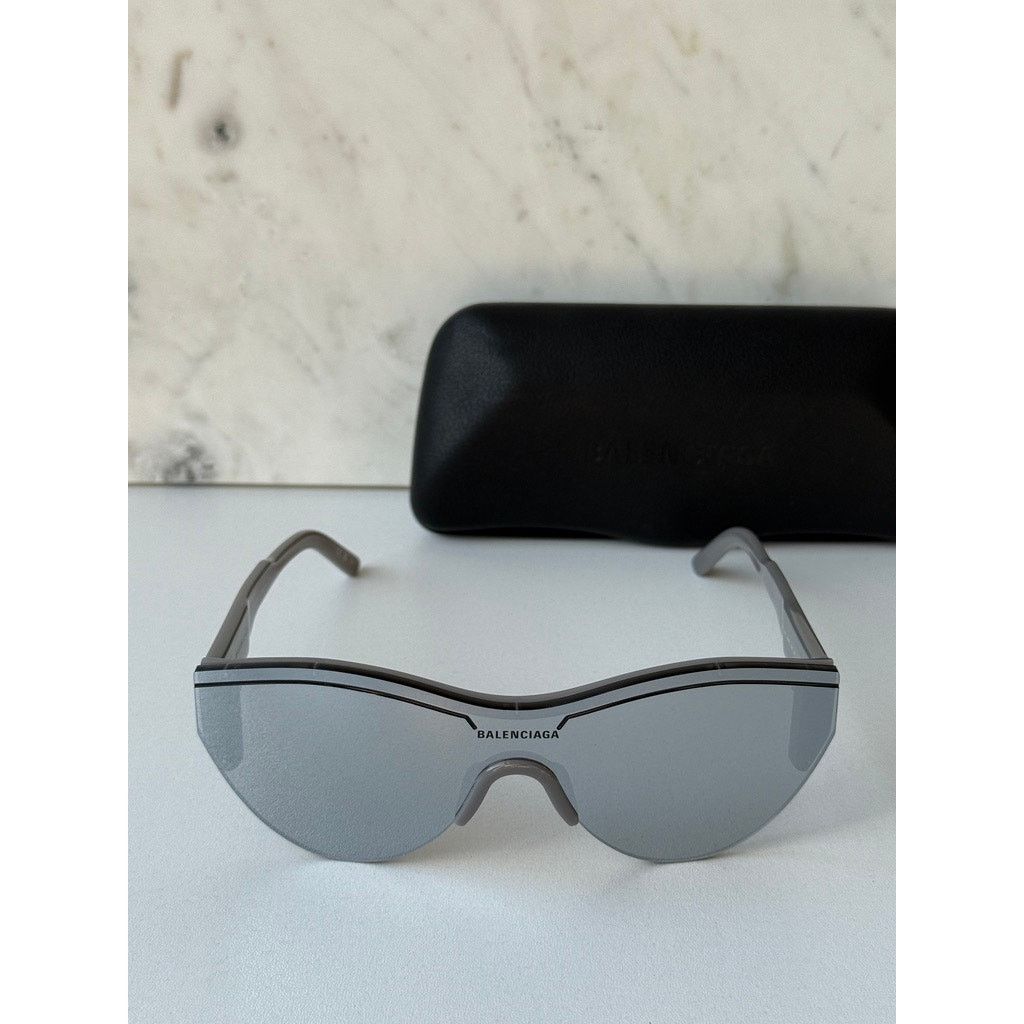 Balenciaga NEW Balenciaga BB0004S Shield Sunglasses in Silver Mirror Size ONE SIZE - 2 Thumbnail