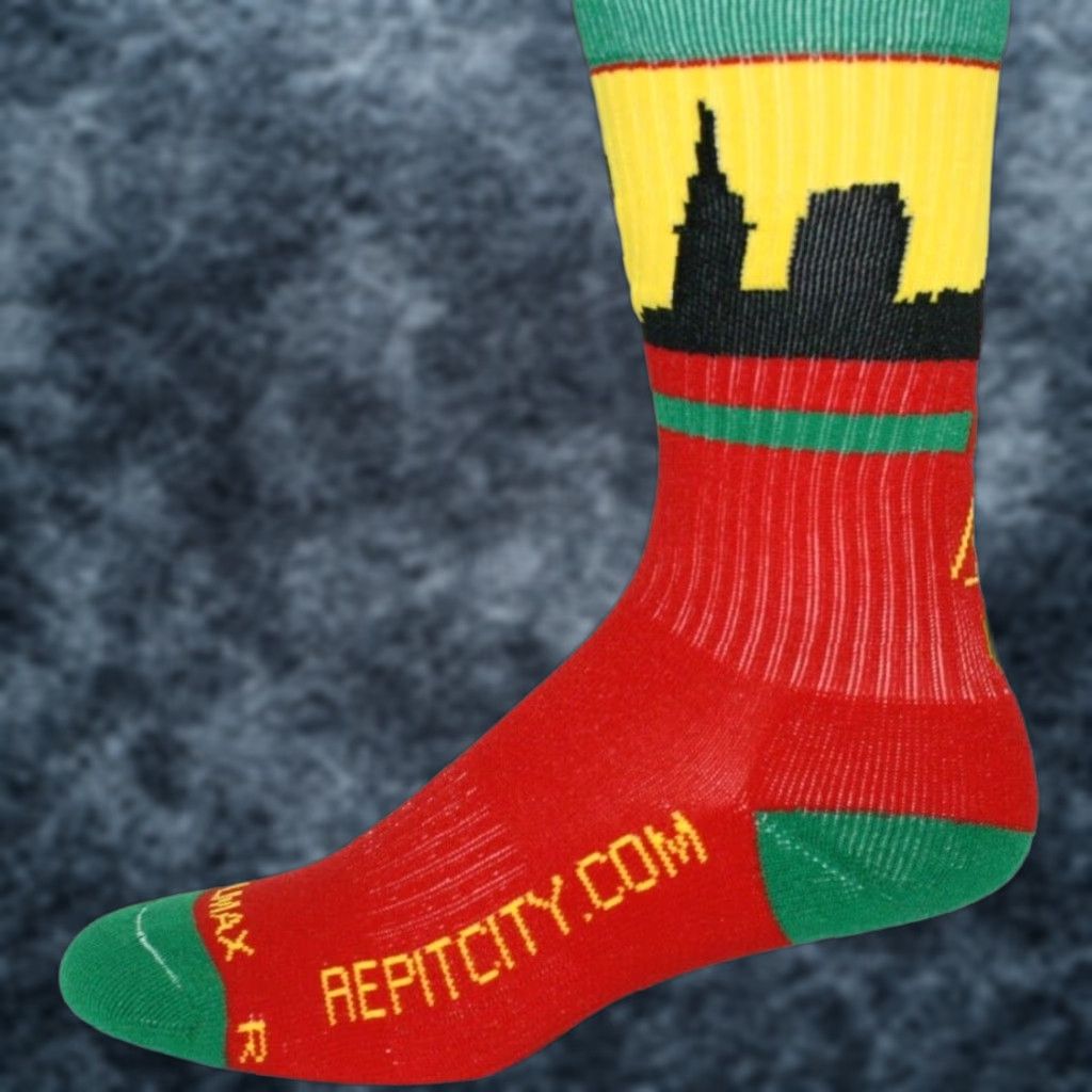 Vintage VINTAGE Rep It City Ohio City Socks Mens Red Black Green Yellow Rasta CoolMax Basketball Socks Mens M/L Size ONE SIZE - 1 Thumbnail