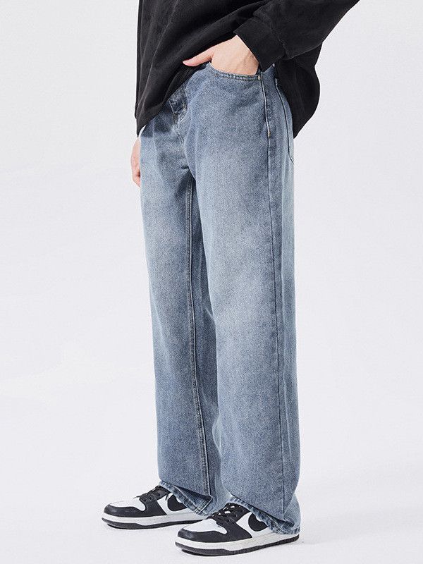Japanese Brand Blue American-style washed men's loose straight leg jeans Size US 32 / EU 48 - 2 Thumbnail