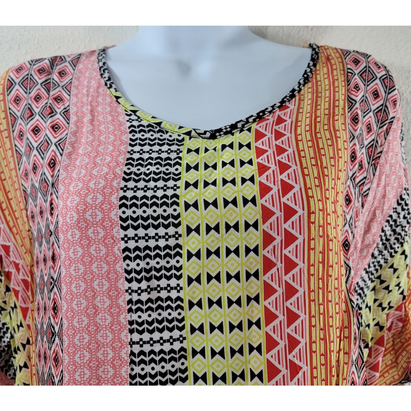 Other Cato Pink Black Yellow Geo Print Short Batwing Sleeve Large Size L / US 10 / IT 46 - 5 Thumbnail